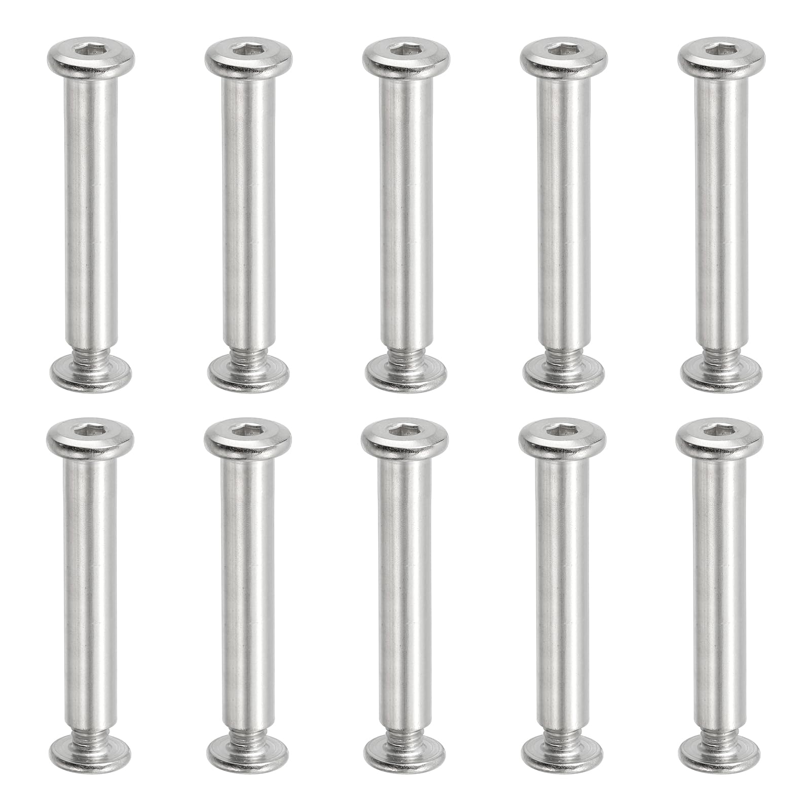 PATIKIL Hex Chicago Screws, 10 Set Binding Screw Posts M6 x 45 mm Connecting Hex Drive Socket Cap Bolt Nuts for Scrapbook Leather Belt Album Photo Furniture Repair, Silver