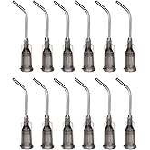 HARFINGTON 12pcs Blunt Tip Dispensing Needles, 16 Gauge 45 Degrees Bent Dispensing Tips 1" End Angled Dispenser Needle with Luer Elbow Blunt Needle for Oil or Glue Applicator, Gray