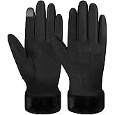 Feelorna Womens Winter Gloves, Suede Plush Lining Warm Touch Screen Gloves, Stylish Windproof Thermal Glove for Cold Weather