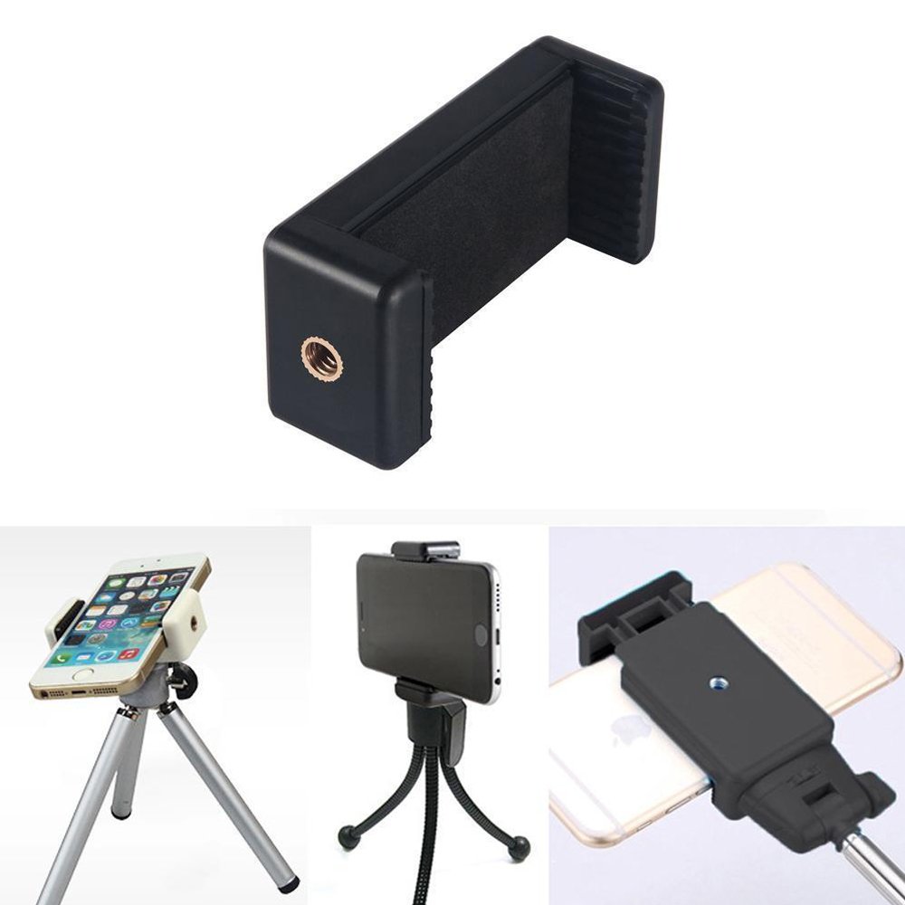 Cell Phone Tripod Mount ixaer adjustable Bracket Tripod Vertical Bracket Holder Adapter Phone Clip Adapter for iPhone Samsung Galaxy Nexus Use on 1/4 Tripod and More ( Black )