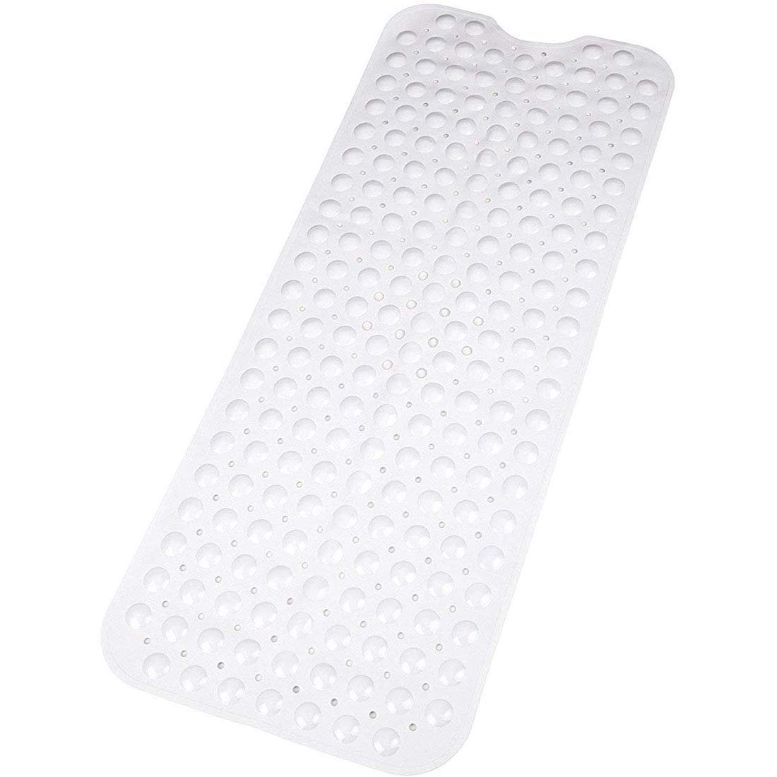 Pinzz Extra Long Bathtub Mat Non-Slip Suction Cups Bath Mat Durable Stylish White Anti-Slip Shower Mat With Modern Design Quality Suction Cups Machine Washable 100x40CM(White)
