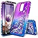 LG Stylo 4 Case, LG Stylo 4 Plus Case, LG Q Stylus w/[Full Cover Tempered Glass Screen Protector], NageBee Glitter Liquid Waterfall Flowing Sparkle Shiny Diamond Girls Cute Case -Purple/Blue