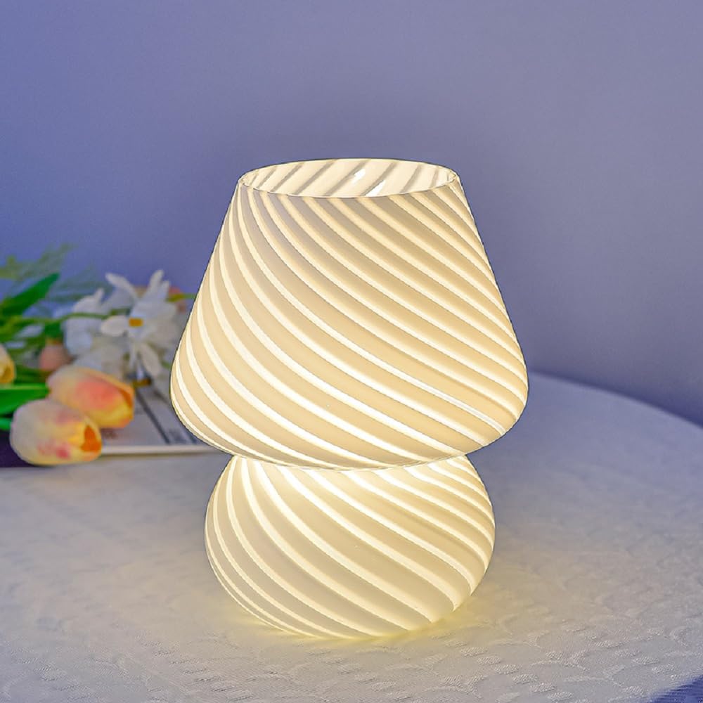 YATOSEEN Mushroom Table Lamp, LED Glass Desk Light, USB 3 Colors Timing Mushroom Mood Light with Remote Control for Living Room Bedroom Office