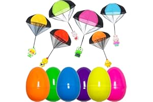 Pinkiwine 6 Pack Easter Eggs with Easter Parachute Toys Throwing Toy for Kids Boys Girls Easter Basket Stuffers Fillers Gifts Party Favors