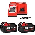 2 Pack 5.0Ah Replacement for Milwaukee M18 Lithium ion Battery 48-11-1850 and Charger Combo, Compatible with M18 Cordless Power Tools 18V Lithium Battery, and Milwaukee 18V Battery Charger