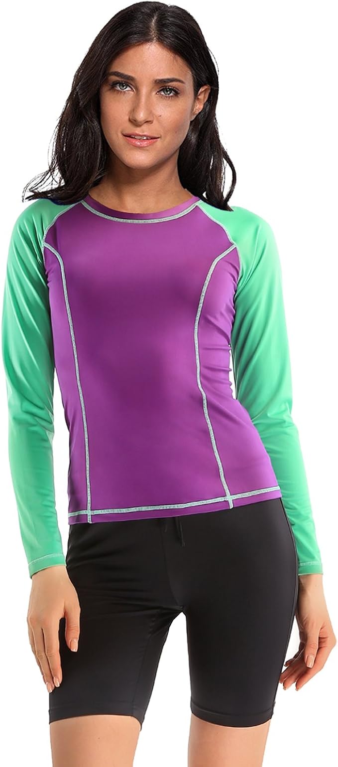 Womens Long Sleeve Rash Guard UPF 50+ Athletic Tops with