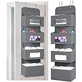 MAX Houser 4-Shelf Over The Door Hanging Organizer with 2 Metal Hooks,4 Pocket Over The Door Wall Mount Storage with Clear Windows for Baby Nursery Bathroom Closet,Bedroom,Dorm,Diapers,Kids Toys(Gray)