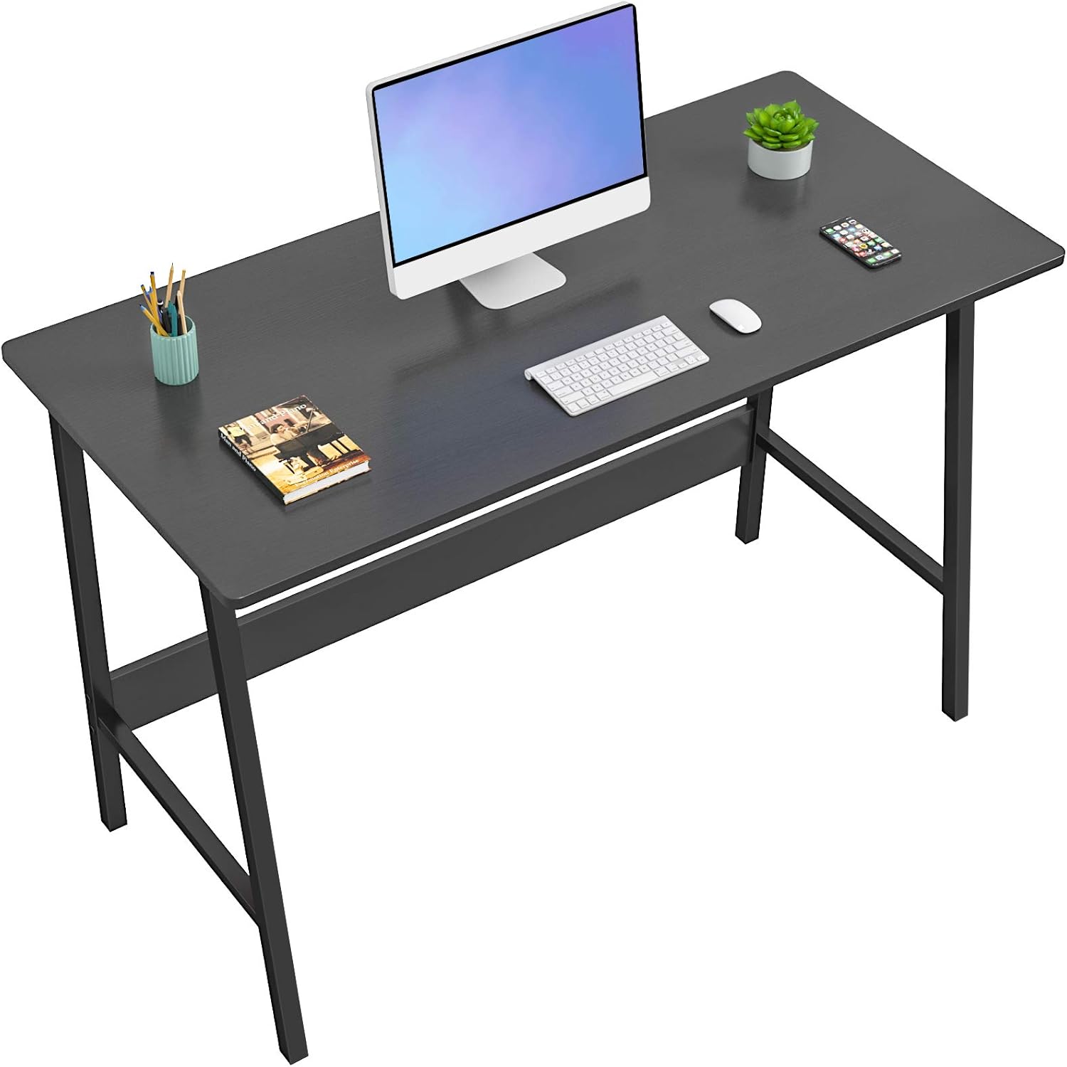Homfio Computer Desk 39 Inch Modern Sturdy Writing Desk, Small Desk for Small Place, Home Office Desk with Metal Legs Industrial Tiny Table, Space Saving, Easy to Assemble, Black