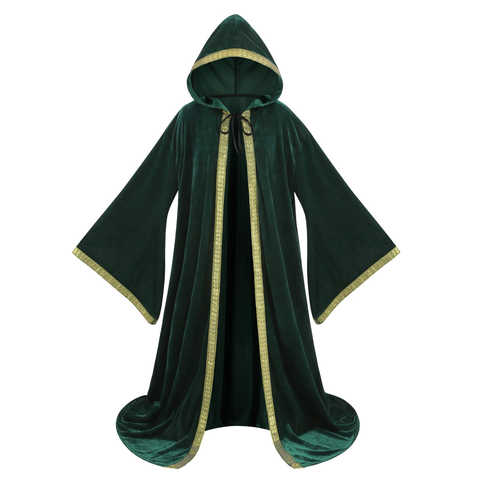 DELIVESS Unisex Velvet Wizard Robe Wizard Cloak Cosplay Renaissance Costume Halloween (62.99", Green)