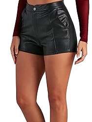 Zebaexf Women's High Waist Faux Leather Shorts Sexy
