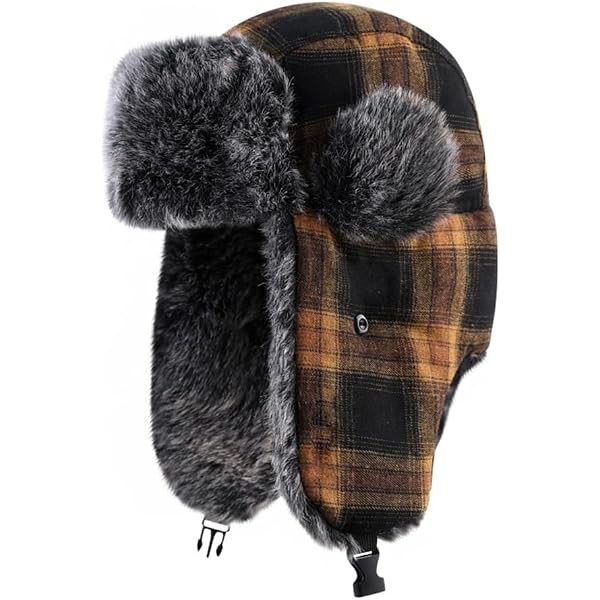 Unisex Trapper Hat Faux Fur Plaid Earflaps Cap with Chin  display picture 2
