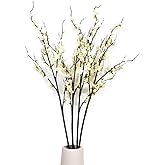 Direkame Plum Blossom Branches, Faux Flowers Greenery Stems Branches Stems for Vase, 39" Long Stem Artificial Flowers Leaves Bouquet Decorations for Wedding, Living Room, Home, Hotel 4Pcs