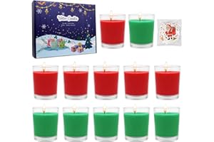 HAOSON 20 Packs Glass Filled Unscented Red and Green Votive Candles, Small Natural Soy Wax Colored Candles for Home Table Holiday Party with 50pcs Christmas Themed Stickers