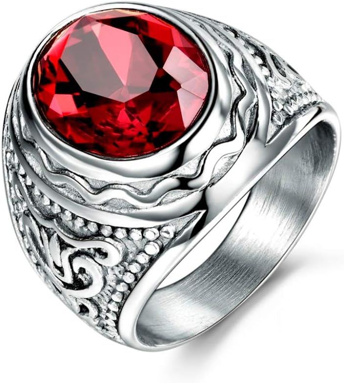 MrBigDeal Elvis Presley TCB Concert Red Ruby Silver 316L Stainless Steel Eagle Jumpsuite Mens Women Ring