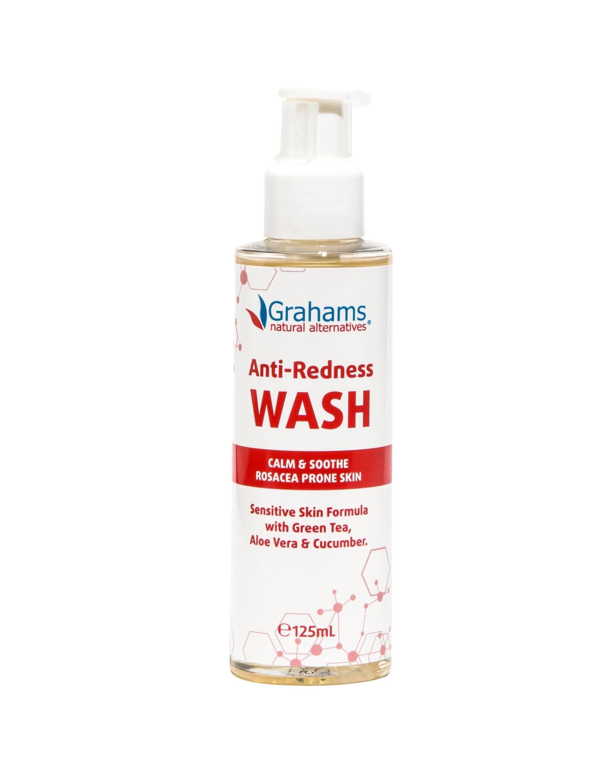 Grahams Natural Anti Redness Face Wash for Redness-Prone Skin and Rosacea Acne - Infused with Green Tea, Aloe Vera & Cucumber - Cooling & Hydrating Facial Cleanser for Sensitive Skin (1 x 125 ml)