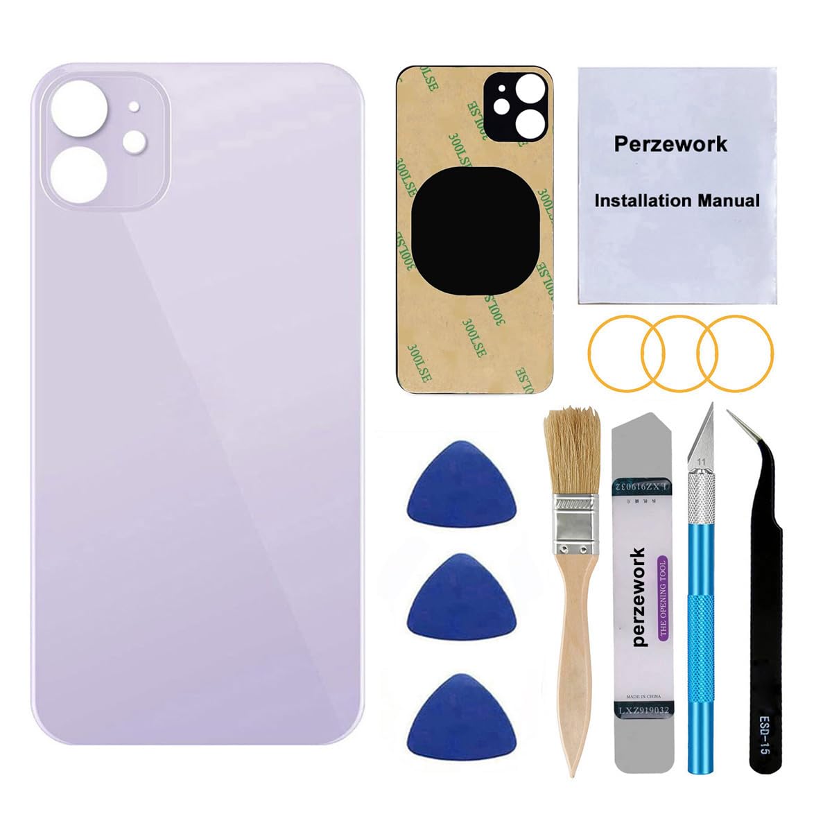 Photo 1 of Perzework OEM Rear Back Glass Replacement for iPhone 11 6.1 inches with Reparing Toolkit and Pre-Installed Adhesive (Purple)