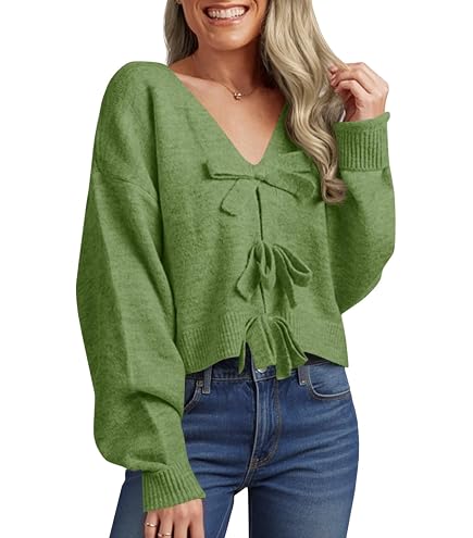 Women's Y2K Crop Cardigan Long Sleeve V-Neck Satin Ribbon Lace Up