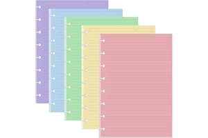 GETVOW Junior Size TUL Discbound Lined Refill Paper, 8-Disc Disbound Insert, 5 Colors(20 Sheets/Color), Total 100Sheets / 200Pages, 110gsm Thicker Paper, 5.8'' x 8.2''
