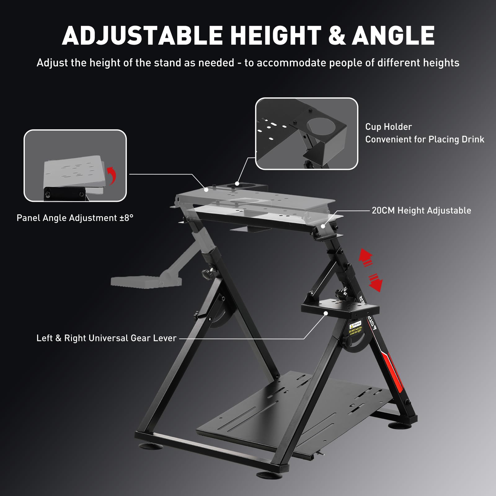 GTPLAYER Sim Racing Wheel Stand Simulator Cockpit Wheel Stand fit for Logitech G25 G27 G29 G920 G923 Thrustmaster T330TS Gaming Stand Wheel Pedals NOT Included, Deep Black With Cup Holder