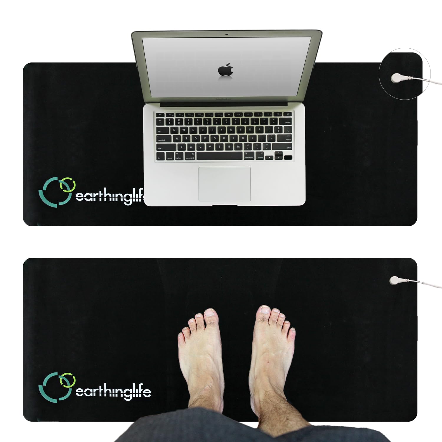 Grounding Mat for Foot Bed Computer 25x65cm Earthing Universal Pad with 4.6m Grounded Cord Therapy Better Sleep, Reduce Stress, Improve Balance, Flexibility, Black, 25x65 cm