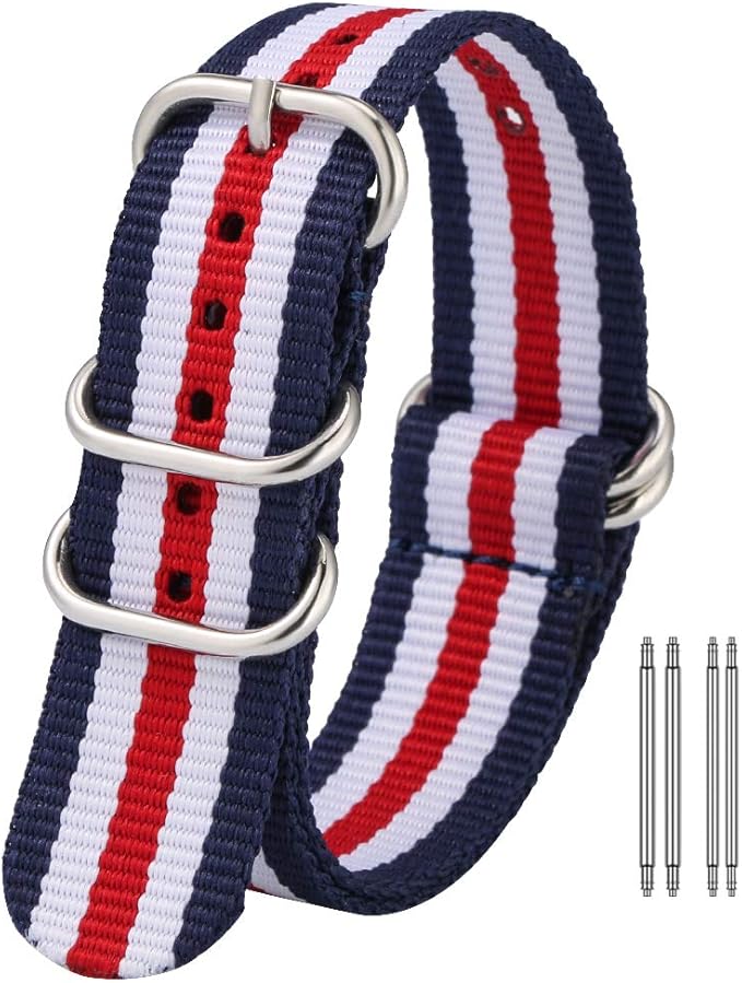 18MM Stylish Stripes Watch Band, Fabric Nylon Canvas Watch