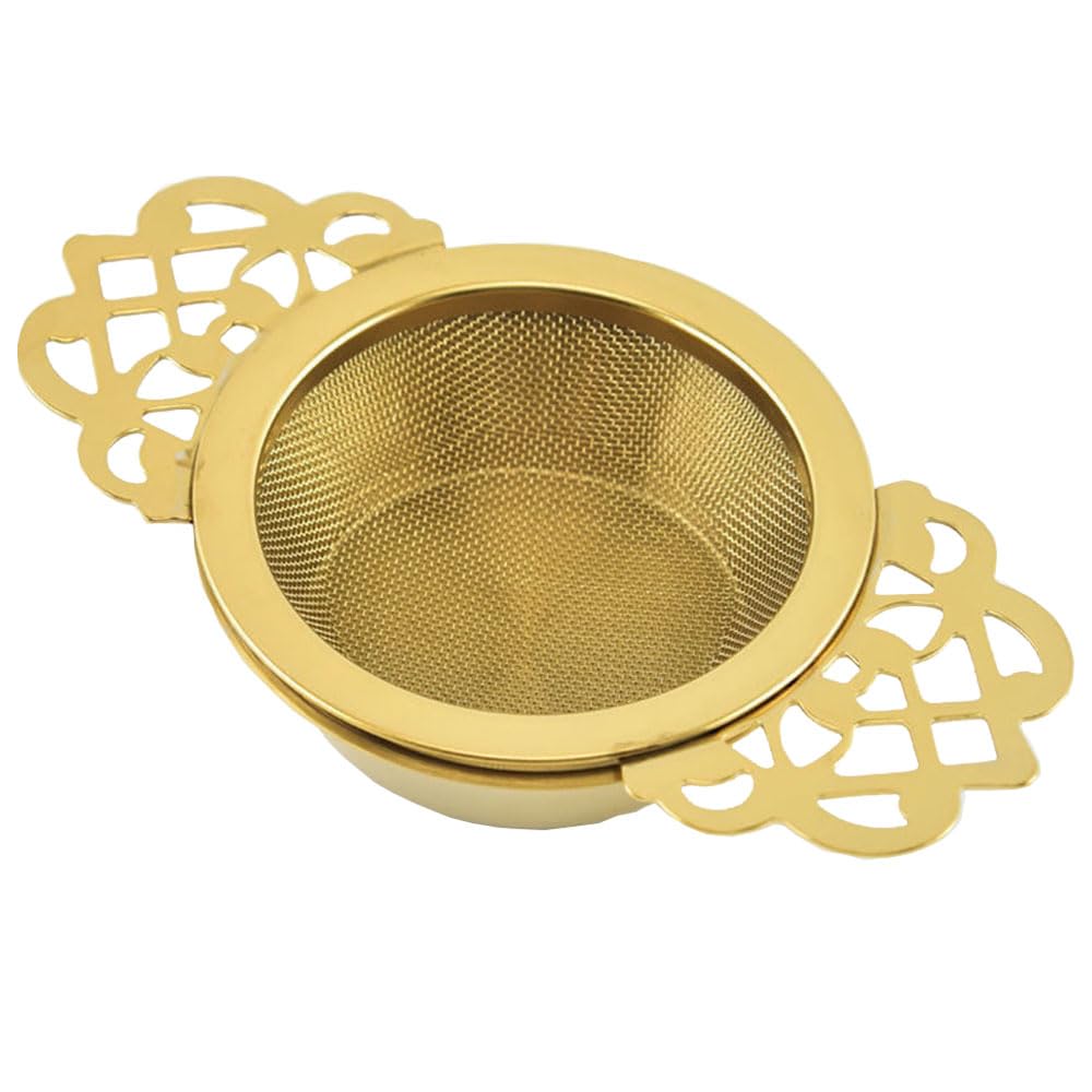 Filter Tea Mesh Fine Mesh Tea Strainers with Bowl Stainless Steel Loose Tea Infusers Strainers with Double Winged Handles for Loose Tea Juice Coffee Filter (1, Golden)