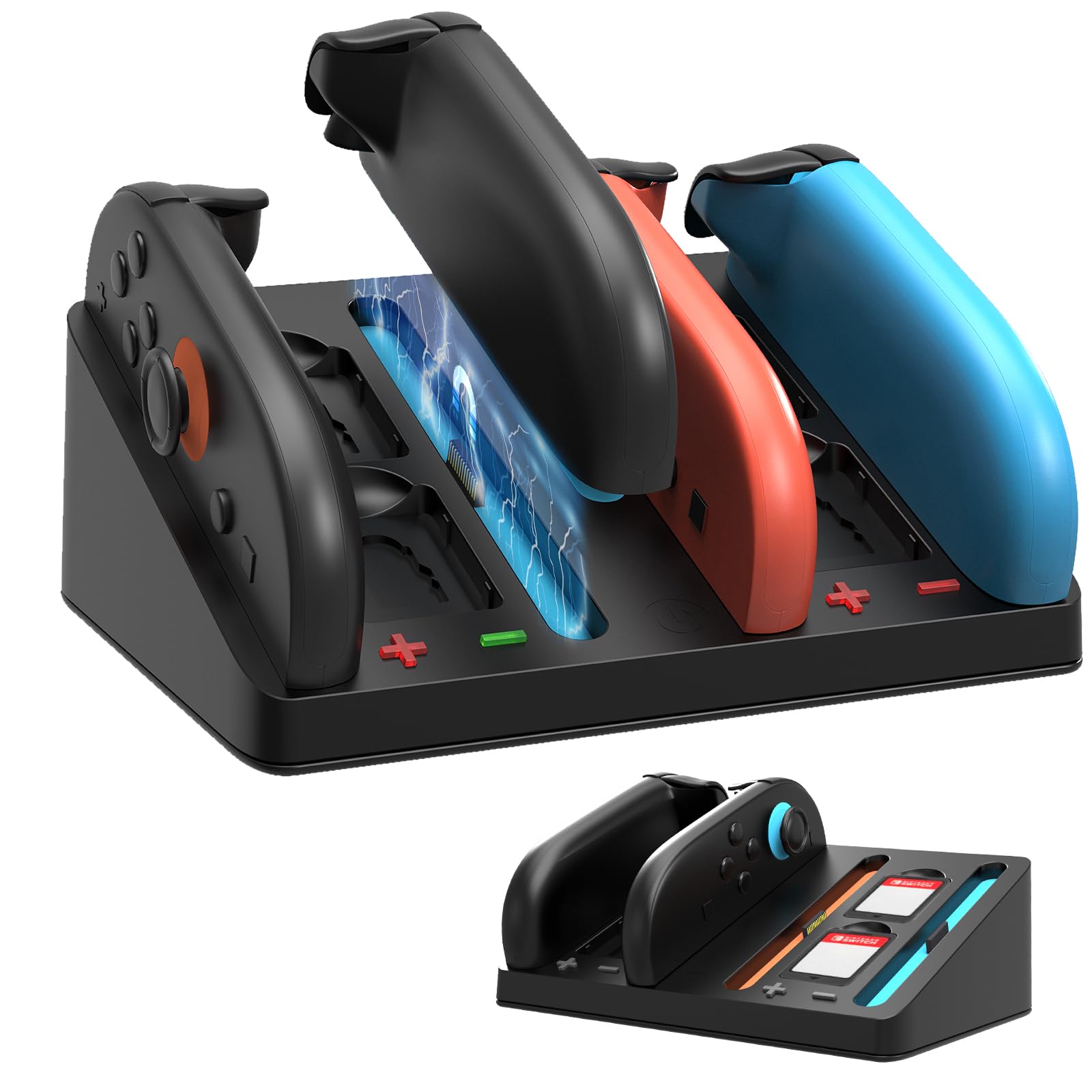 Goldium Charging Dock for Nintendo Switch 2 & 1 Controller | 4 in 1 Magnetic Secure Charger for Joy-Con 2 & Controllers | with 4 Game Card Slots & Organized Storage