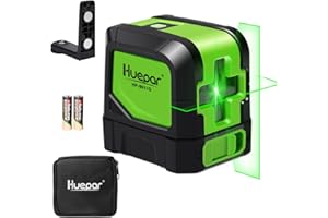 Huepar Laser Level Self Leveling, Classical Cross Line Indoor DIY Use Green Lines, 100Ft Visibility Horizontal and Vertical L