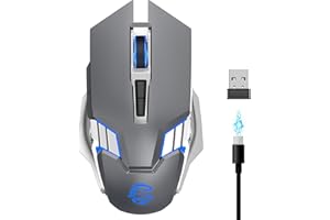 ACOZYKITTEN Bluetooth Gaming Mouse, RGB Rechargeable USB Wireless Mouse, Quiet Click, LED Backlit, Ergonomic, with Side Button, 6 Button, DPI Adjustable, Computer Mice for Laptop PC MacBook Chromebook - Grey