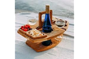 MYELJO Portable Picnic Table Outdoor Wine Picnic Table, Wooden Picnic Table Party with Glass Holder, Folding Wine and Champagne Picnic Table for Camping, Beach, Park