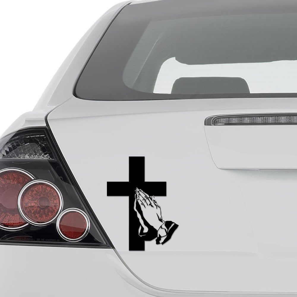 AAmpco Decals Cross Praying Hands Christian Catholic Vinyl