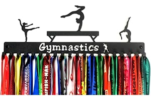 URBN BY MODERN HOME FINISHINGS Unique Metal Wall Mount Gymnastics Medal Hanger and Lanyard Ribbon Display Holder Rack with 20 Easy Hanging Hooks & Easy Install, Great Gift for Gymnasts - Black