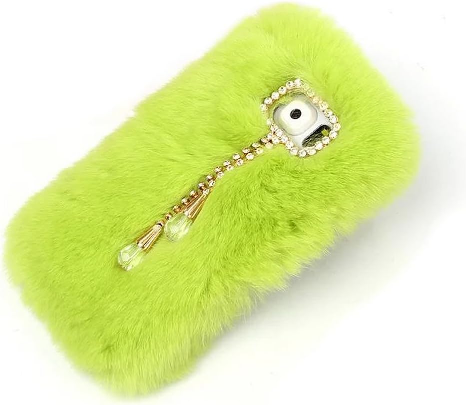 for Samsung Galaxy S7 Case, Fast Jewelry Luxury Genuine Fur Diamond Hole Case Rhinestone Butterfly Knot Crystal Chain Pendant Silky Touch Cover - Light Green