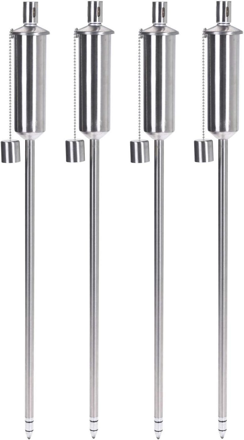 Edelstahl Gartenfackel 4er Set - Höhe 115 cm - rostfreie Öllampe 4 Stück