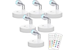 KINDEEP Spotlight Battery Operated, RGB Wireless LED Puck Light, Stick on Mini Accent Light, Dimmer & Timer Uplight with Remote, 4000K Warm White, for Picture Artwork Painting Plants 6 Pack