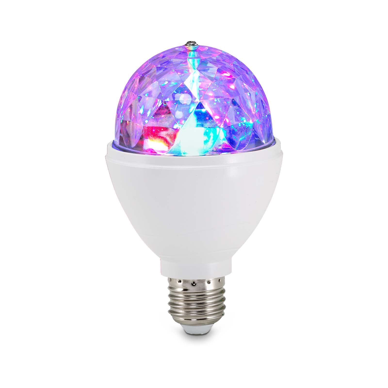 Briloner Lights 0528-003 LED party light, disco lighting effects, self-rotating, color changing, bulb, 3 W, for all lamps with E27 socket, plastic, 7.3 x 12.9 cm, white