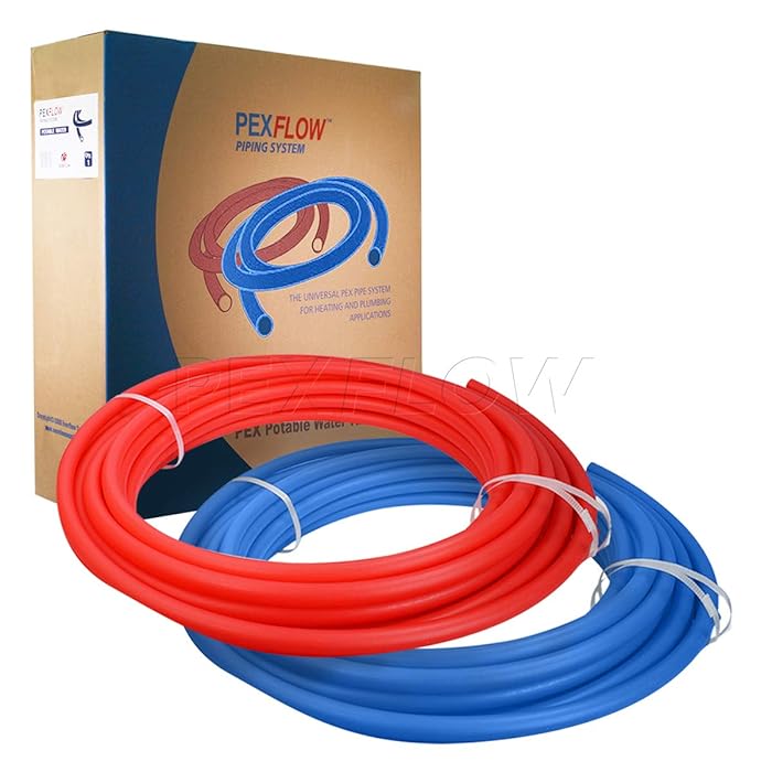 Pexflow PXKT-RB10012 PEX Potable Water Tubing Combo Non-Barrier Pipe for Residential or Commercial, 1/2 Inch x 100 Feet (1 Red + 1 Blue)