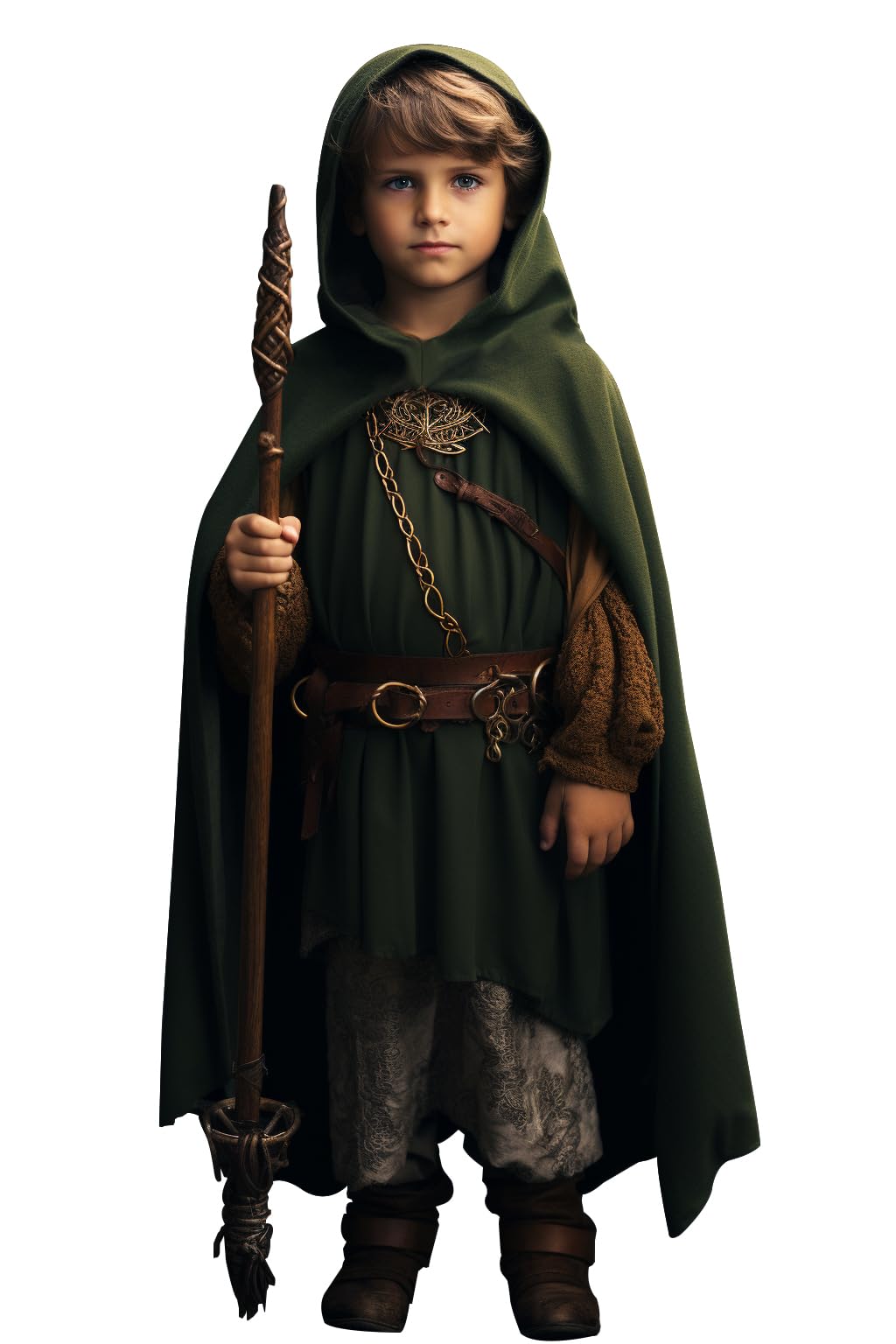 Photo 1 of HOMELEX Green Renaissance Costume for Boys - Kids Medieval Cloak With Hood Halloween Ranger Wizard Elven Hooded Cape Robe