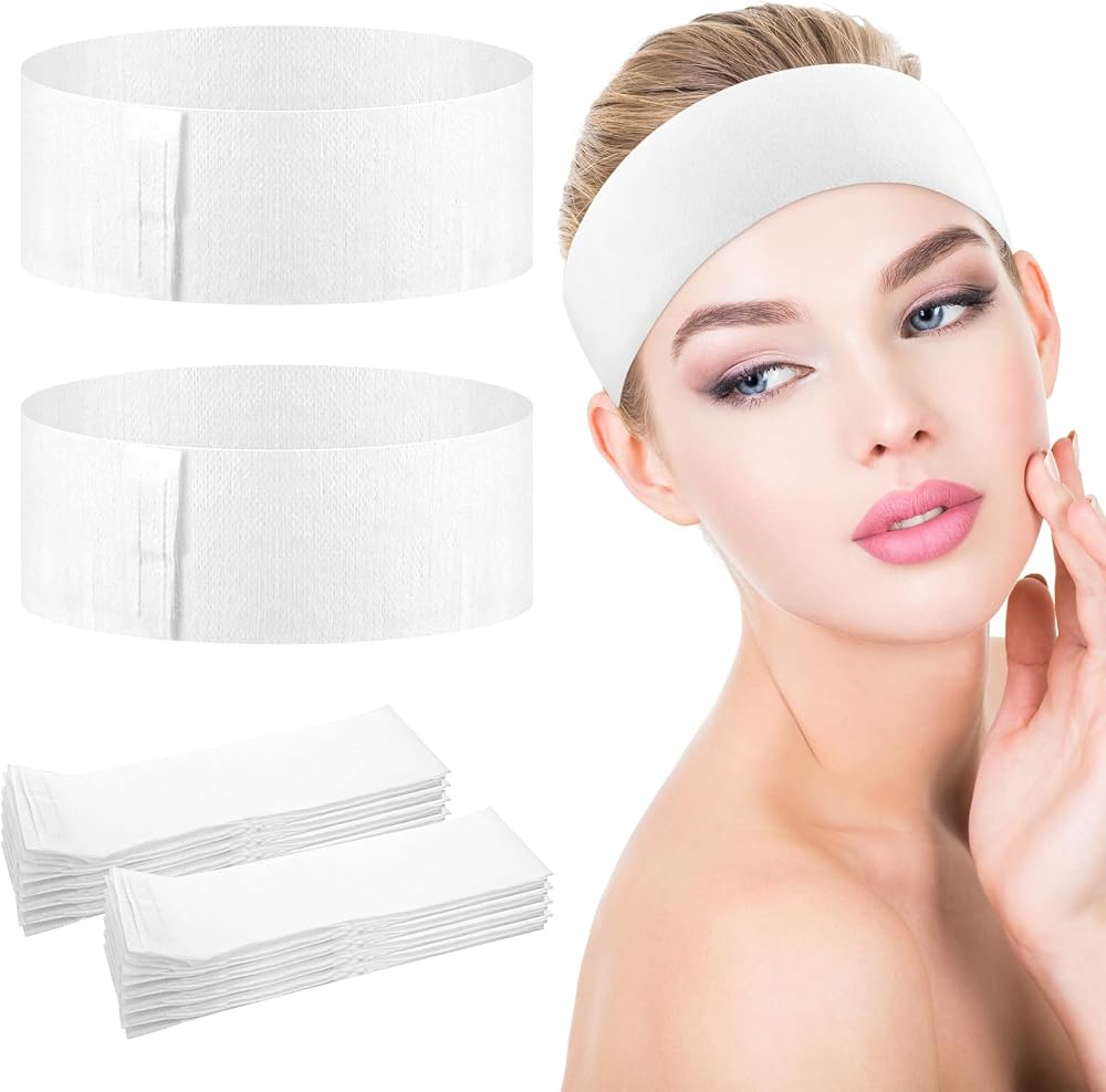 YUXIANLB 30 Pieces Disposable Spa Facial Headbands Adjustable Elastic White