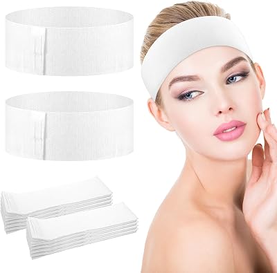 YUXIANLB 30 Pieces Disposable Spa Facial Headbands Adjustable Elastic White