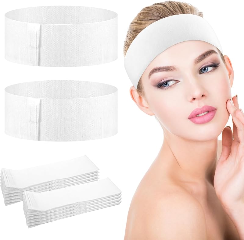 YUXIANLB 30 Pieces Disposable Spa Facial Headbands Adjustable Elastic White