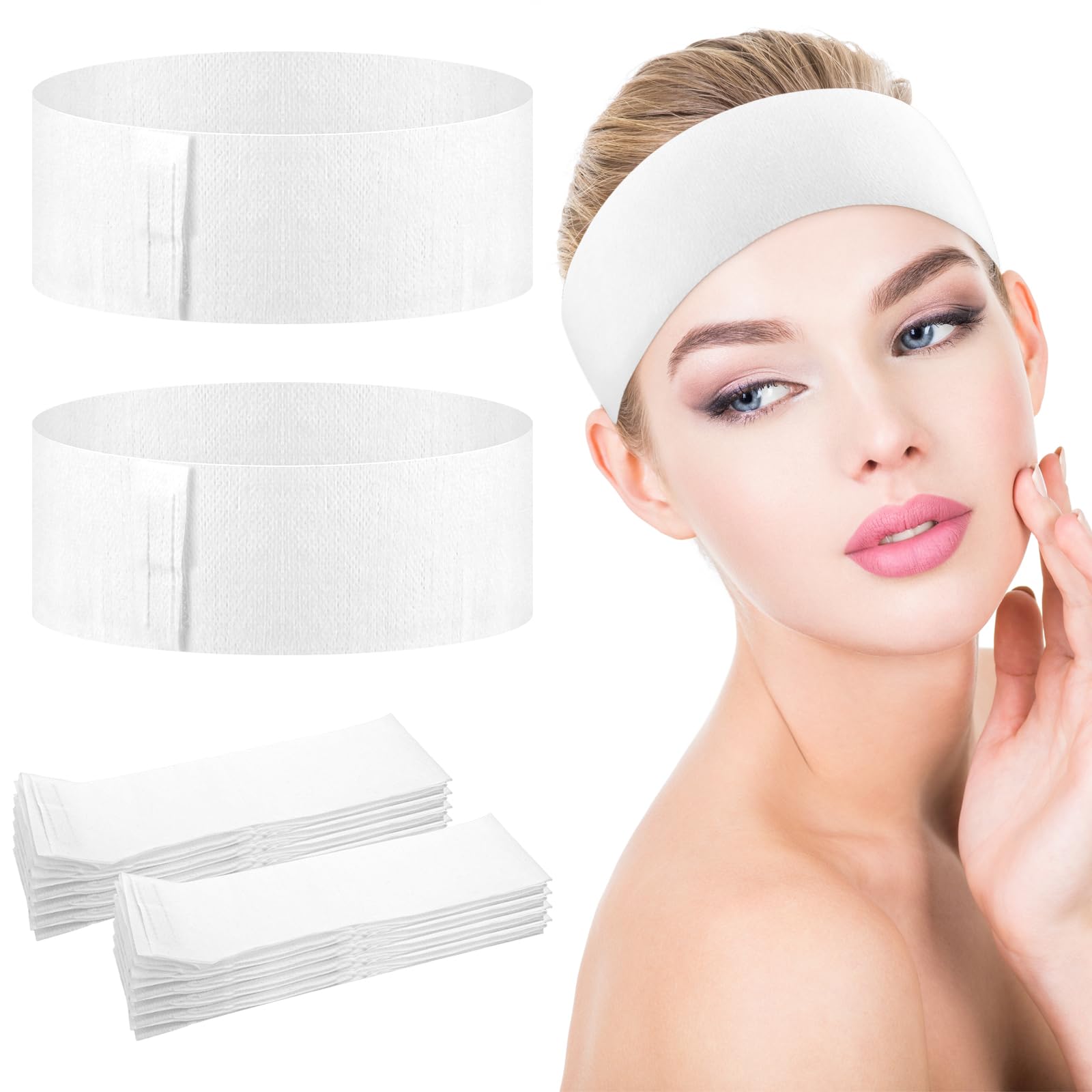 YUXIANLB 30 Pieces Disposable Spa Facial Headbands, Stretch Non-Woven Skincare Headband, Soft SkinCare Hair Band with Adjustable Magic Tape for Women Girls Salons Esthetician Supplies