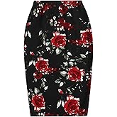 WDIRARA Women's Floral Print High Waist Bodycon Skirt Stretch Midi Pencil Skirt