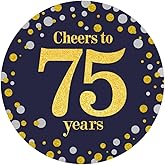 Black and Gold Cheers to 75 Years Sticker Labels - 75th Birthday Party Favor Stickers - 2 in - 50 Count