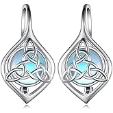 Daixiya Irish Celtic Earrings 925 Sterling Silver Moonstone Celtic Knot/Shamrock/Lotus/Rose/Sunflower/Filigree/Faith Crystal Leverback Earrings Ireland Jewelry Gifts for Women Mom