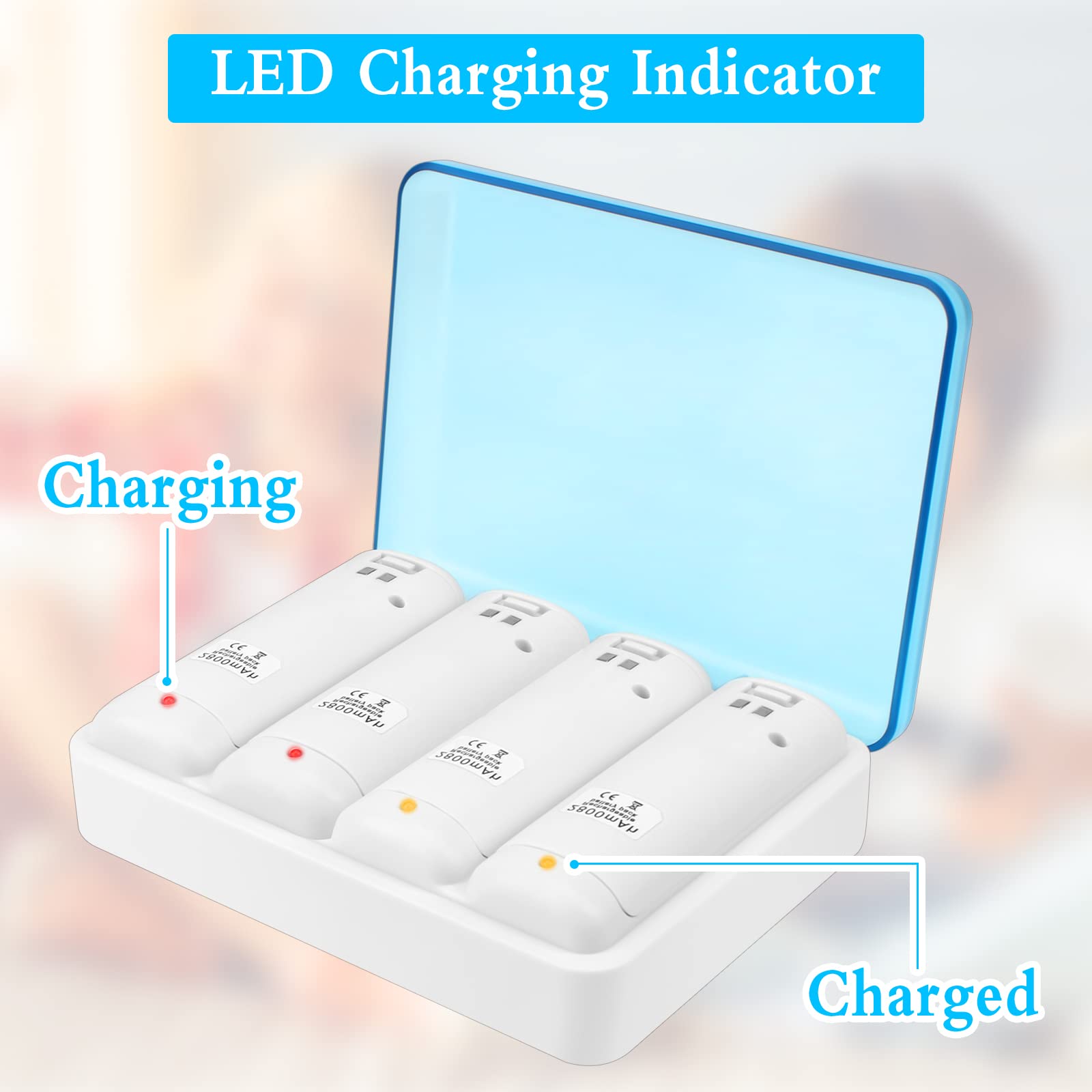 4-in-1 Charging Station for Wii U Remote Controller, 4 Pcs Rechargeable 2800 mAh Battery Packs with USB Cable Compatible for Wii U Remote Game Controller (White)