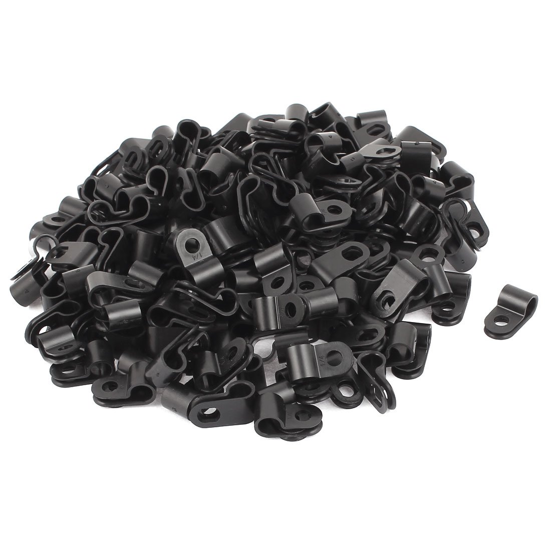 sourcing map 200Pcs Black Plastic R Type Cable Clip Clamp for 6mm Dia Wire Hose