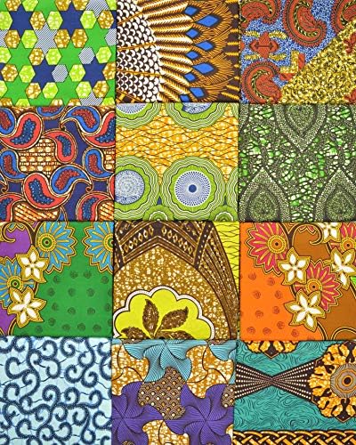 Hadsons 10 African Wax Print Fat Quarters 100% Cotton Fabric Bundles Ankara Material Squares Summer in the Sun Design for Sewing Quilting Patchwork Craft - (51cm x 58cm)/(20" x 23")