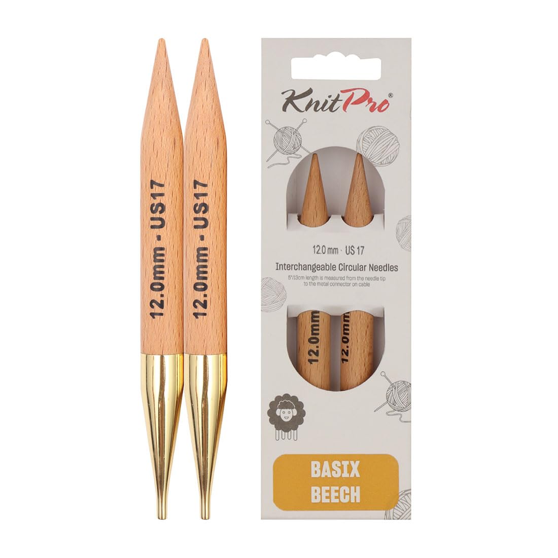 KnitPro Basix Beech Interchangeable Circular Needles 5" (13cm) | 12.00mm