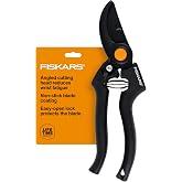 Fiskars Professional Bypass Pruning Shears, Garden Tools, 1" Cut Capacity | Adjustable Blade Tension for Your Hand Strength &amp; Materials, Angled Cutting Head to Reduce Fatigue, Self-Cleaning Sap Groove
